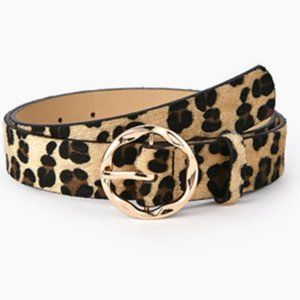 Faux Leather Gold Buckle Leopard Belt